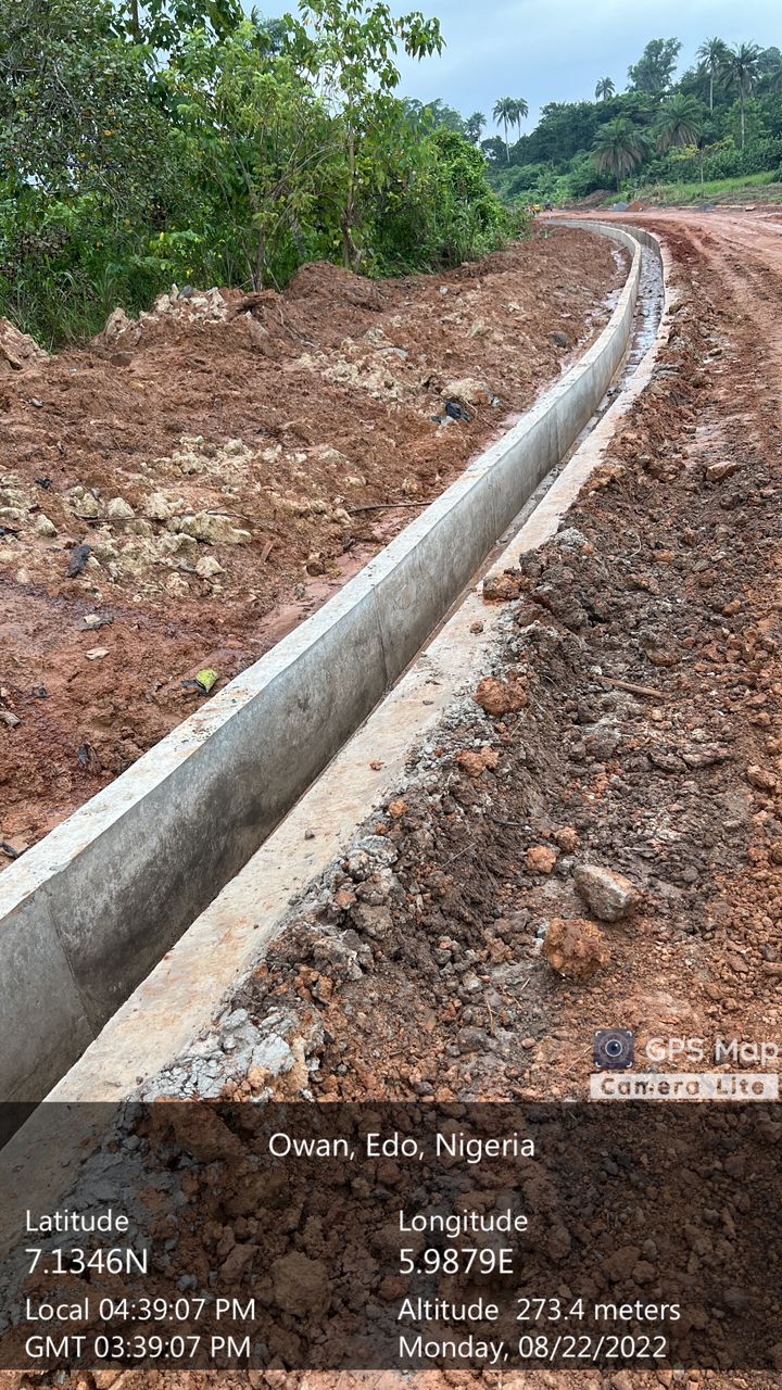 Arokho, Edo State — completed concrete side drainage
