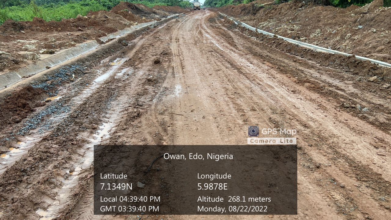 Arokho, Edo State — graded roadway with side drains