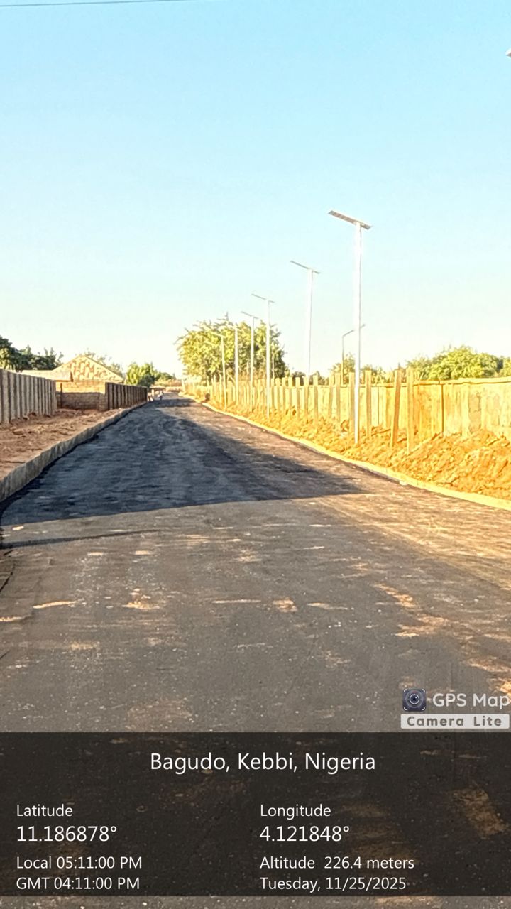 Kaoje, Kebbi State — completed asphalt road with solar street lights (2025)